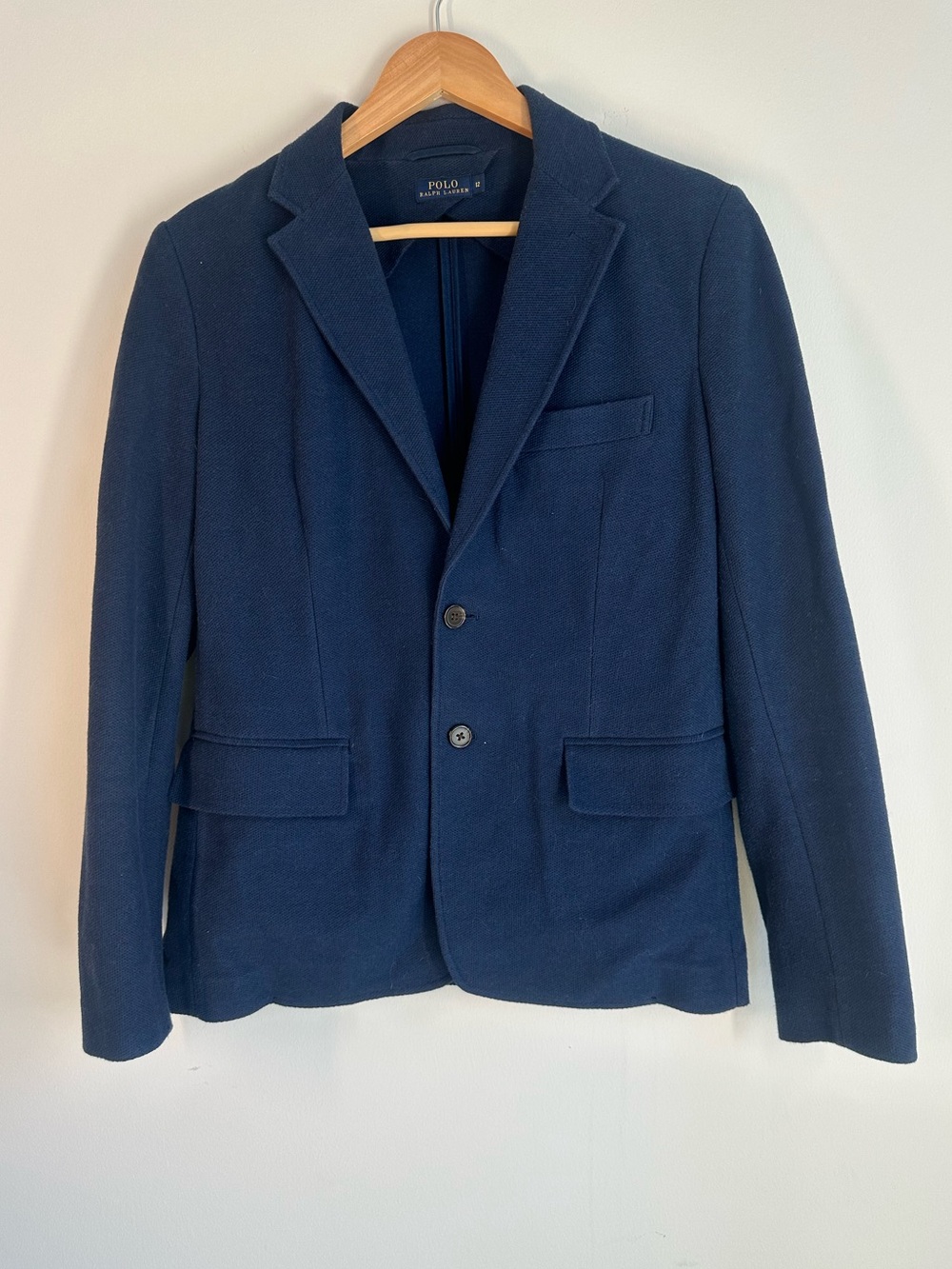 Polo Ralph Lauren Navy Knit Blazer Jacket Women’s Size 12 Two Button Closure